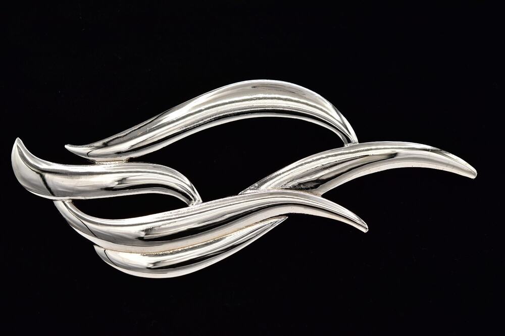 JJ 1988 Vintage Silver Abstract Flame Wave Brooch Modernist Pin Signed 80s BinBG